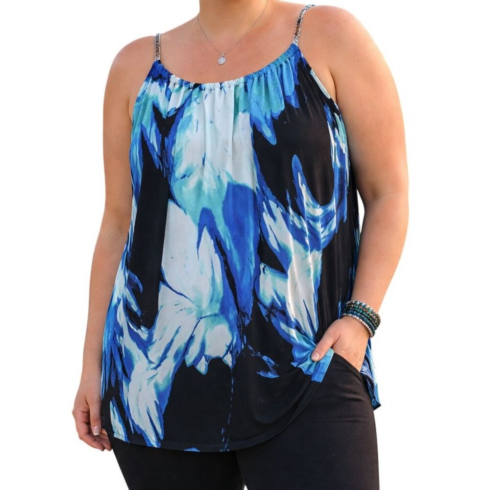NEW Alfani Sleeveless Top Womens 3X Plus Shore Lines Abstract Print Coil Straps